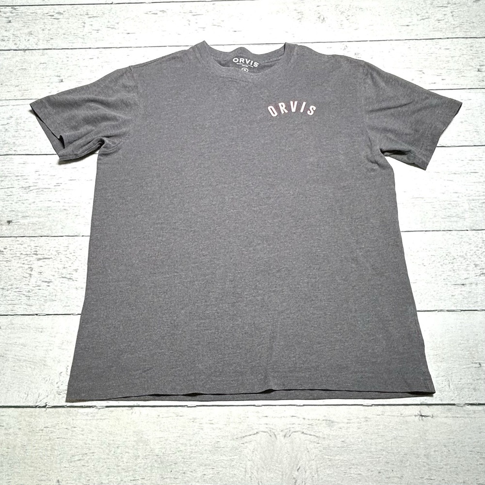 Orvis Mens Short Sleeve T-Shirt Crew Neck Graphic Print Gray Medium